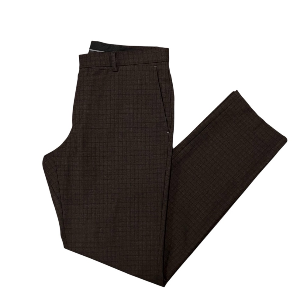 Hugo Boss Genesis 2 Virgin Wool Flat Front Trousers Black/Gray Plaid 36R Pant